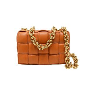 Bottega Veneta Orange Shoulder Bag with Gold Chain